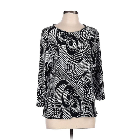 All Hours Tops - Vintage All Hours Size Small Top - 80s 90s Black White Sequined Graphic